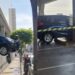 Carro fica pendurado após motorista perder controle em estacionamento de supermercado em Bauru; vídeo